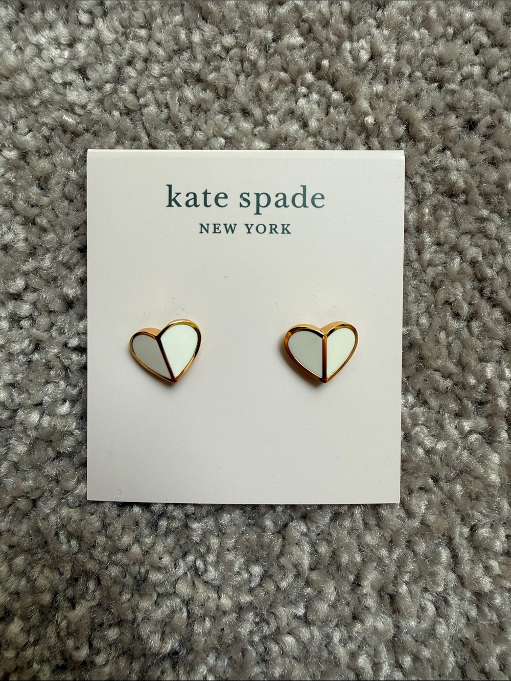 kate spade gold-tone and white heart stud earrings